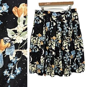 Hell Bunny Bird Print Full Circle Midi Skirt Size 2XL Pleated A-Line Pockets
